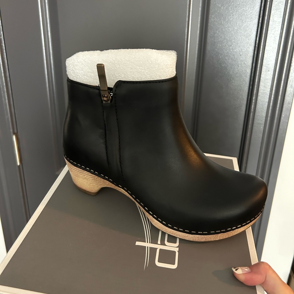 Dansko Black Leather Ankle Boots